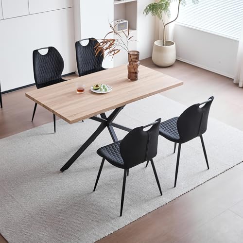 JZGORC Mesa de Comedor con 4 Sillas, Juego de Comedor, Mesa de Comedor Rectangular de Madera de 140 * 78 * 77 cm, 4 Sillas con Respaldo Alto, Patas de Metal Negro, 4 Sillas Negro