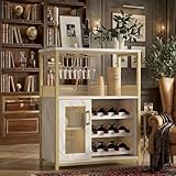 JOLLYTOP Weinbar Schrank 36" – Kompakter Bar Schrank Mit Verstellbaren Ablagen, Glashalter & Metallgittertür – Liquorschrank & Kaffeebar Möbel Für Küche & Esszimmer, Gold+Lampe