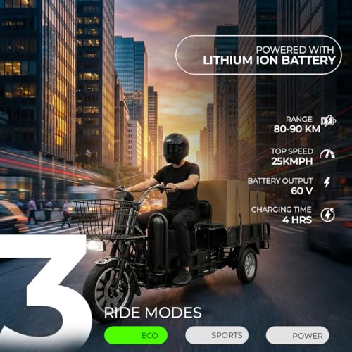 Image of Enfinity Zupiter XL Low Speed 3-Wheeler Electric Loader Scooter with 60V Lithium-Ion Battery & Charger, 80-90 km Range, 600 kg Weight Capacity, Non-RTO
