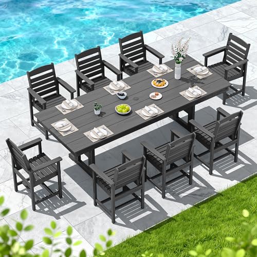 Image of SERWALL Outdoor HDPE Dining Chairs with Arms & Widended Seat, Set of 4, Black