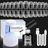Beetles Gel Nail Kit Easy Nail Extension Set 504Pcs Pre Filed Half Matte Short Square Soft Etch X Nail Tips with 5 in 1 Nail Glue Gel Uv Led Lamp Nail for Women