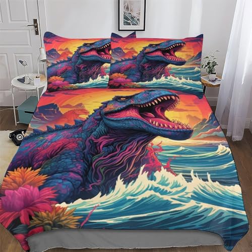 DCCCY Ropa de cama con diseño de dinosaurios, funda nórdica y fundas de almohada de microbisel, 3 piezas, para adultos y niños, funda de edredón cómoda (220 x 240 cm)