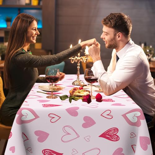 Image of Valentines Tablecloth, 6Pack Valentines Day Tablecloth Decorations, 54x108 Inch Pink Heart Valentine Table Cloth Rectangle Disposable Table Cover for Valentine's Day Anniversary Wedding Party Supplies