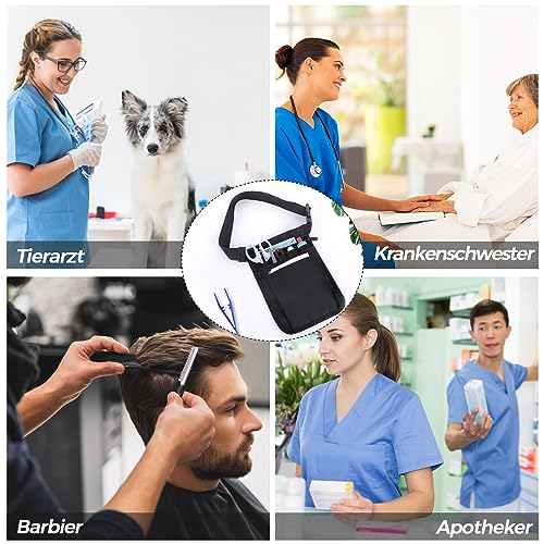 VIKY® Krankenschwester Gürteltasche, Krankenschwester Tasche, Gürteltasche Arbeit mit Verstellbarem Gürtel und Mehreren Fächern, Nurse Pflege Zubehör, Multifunktionale Hüfttasche Damen Herren(Schwarz)