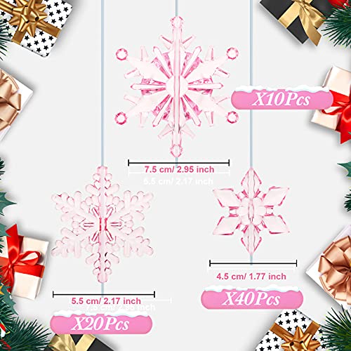 Pendentif arbre de Noël flocons de neige acrylique rose clair - 6