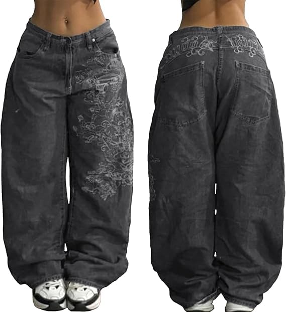 Baggy Y2k Jeans Men Women Hip Hop Vintage Wide Leg Jeans with Graphic Print Goth High Waist Denim Pants Street Wear