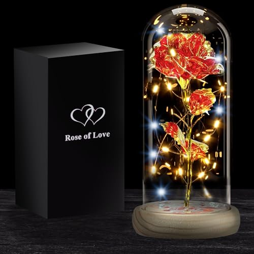 Eternal Rose with Led | Romantic Gift for Woman | Artificial Flower Beauty and the Beast | With Leds and Glass Bell | Gift Box Included | Valentine's Day, Mother's Day, Wedding | OriginalCorner®