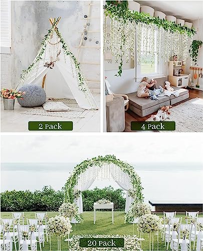 2 Pack 20 Branches Wisteria Hanging Flowers 6 Feet Artificial White Wisteria Vine Silk Flowers Garland for Wedding Arch Party Garden Home Decor (White) - Image 3