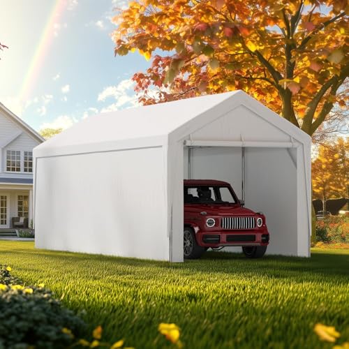 Image of ADVANCE OUTDOOR 12x20 ft Carport Replacement Door with Zippers Tarp, Heavy-Duty Waterproof & UV Protected, Easy Installation with Ball Bungees, White, One Door Only
