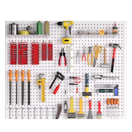 SaryEdge Tool Pegboard Garage Wall Rack Drill Bit Storage Wrench Set Racks Holders,Pegboard Panels,Pegboard Panels, Peg Board Tool Storage Holders, Metal Pegboard W,White-39.37x31.50in/100x80CM