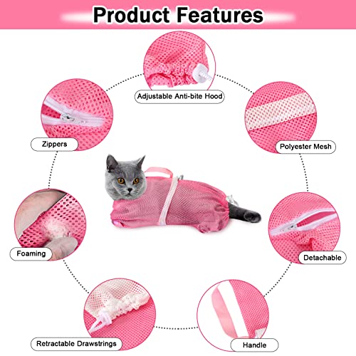 Image of JULMELON 10PCS Cat Bathing Bag Adjustable Shower Washing Net Grooming Set | Polyester Mesh, Kitten Adult Pet Grooming, Shower Bathing Nail Trimming Examination, Brush Clipper File Comb Tick Tool Caps