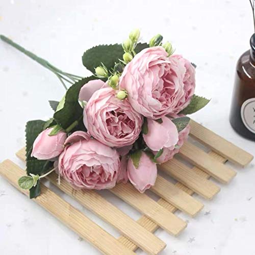 Nicey 1 Bouquet 9 têtes Artificielle Pivoine thé Rose Fleurs camélia Soie Fausse Fleur pour Bricolage Maison Jardin décoration de Mariage Cover