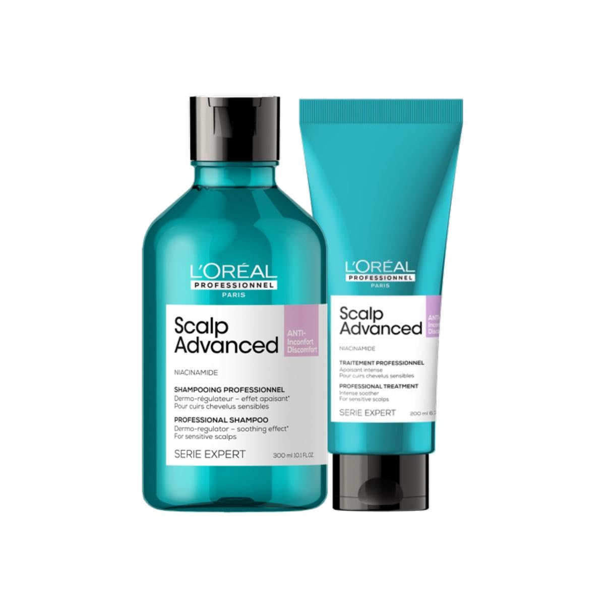 L’Oréal Professionnel, Rutina Anti malestar de Scalp Advanced, Con champú y acondicionador anti malestar enriquecidos con activos dermatológicos para cuero cabelludo sensible, 300 ml +200 ml