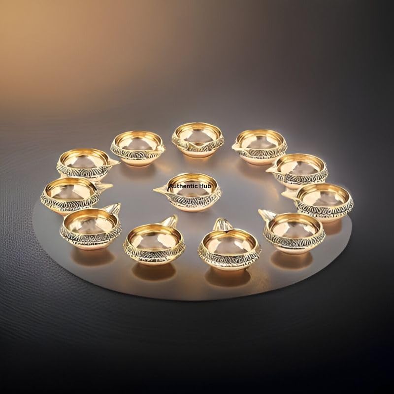 Brass Diya, Set of 10 Aarti Diya for Any Occation & Home Decor, Appam Deepam Online - Authentic HUB
