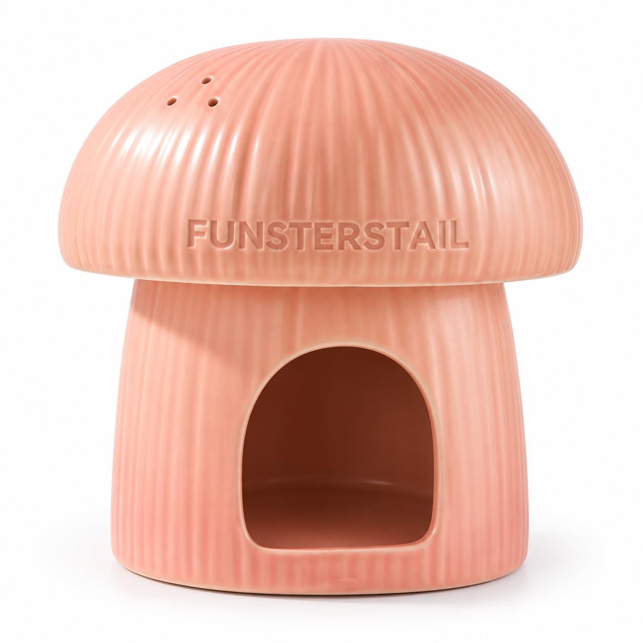 Hamsterhaus aus Keramik 18 cm, Hamsterversteck in Pilzform mit abnehmbarem Dach, Hamsterhöhle mit 3 Lüftungsöffnungen, leicht zu reinigen, Rosa