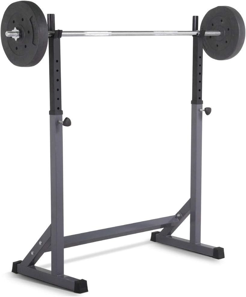 Solid Steel Squat Rack Stand Barbell Adjustable Height for Flat Incline Decline Bench Press Squat Curl and Row with High Capacity Up to 441lb Safe Secure Equipment Ideal for Home Gym Training Use
