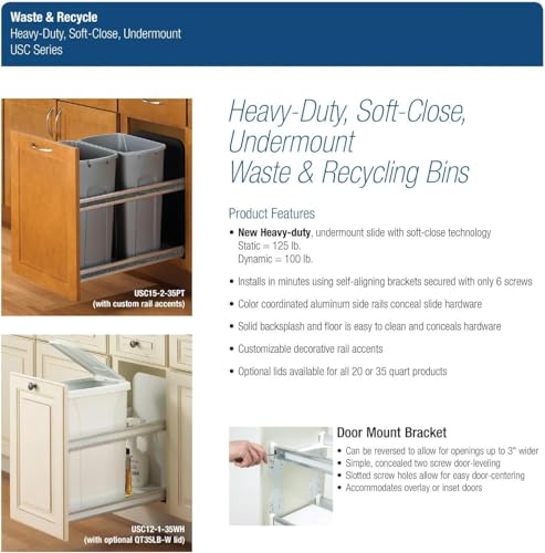 8.375 in. x 20.125 in. x 17.313 in. 20 Qt. in-Cabinet Single Soft-Close Bottom-Mount Pull-Out Trash Can - Platinum by Knape & Vogt - Image 5