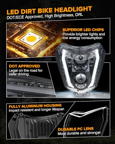 Image of RAMJET4X4 LED Motorcycle Headlight Dirt Bike DRL Headlamp with Bezel Compatible With Motocross Pit Bike Enduro ATV Supermoto 150 250 350 450 500 SX XCW EXC SXF XC SMC R 690