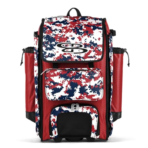 Boombah Catchers Superpack Hybrid Digital Camo Bat Bag Red/Navy - Wheeled & Backpack Version