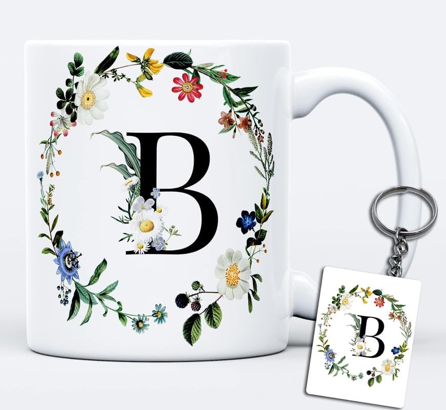 B Alphabet Pnrinted Coffee Mug with Keychain Colorful Awesome Design|Gifitng Mug for Loved Ones |Birthday Gift| - 1 Piece, Multicolour, 325 Ml Design_1061