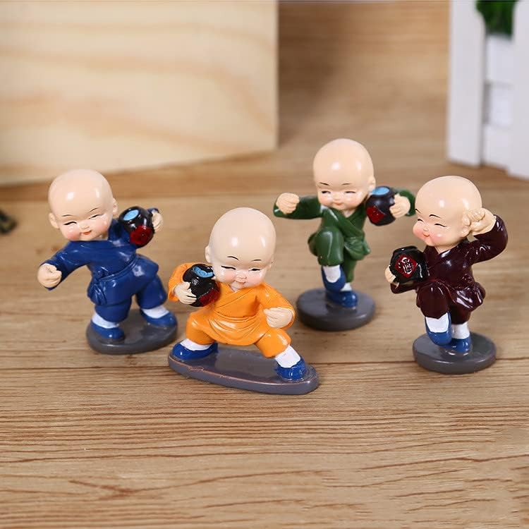 Miniatura 2 de Linda estatua de monjes de Kung Fu Kung Fu, 4 piezas, estatua de monje de Buda borracho chino de resina, figura de monje en miniatura para