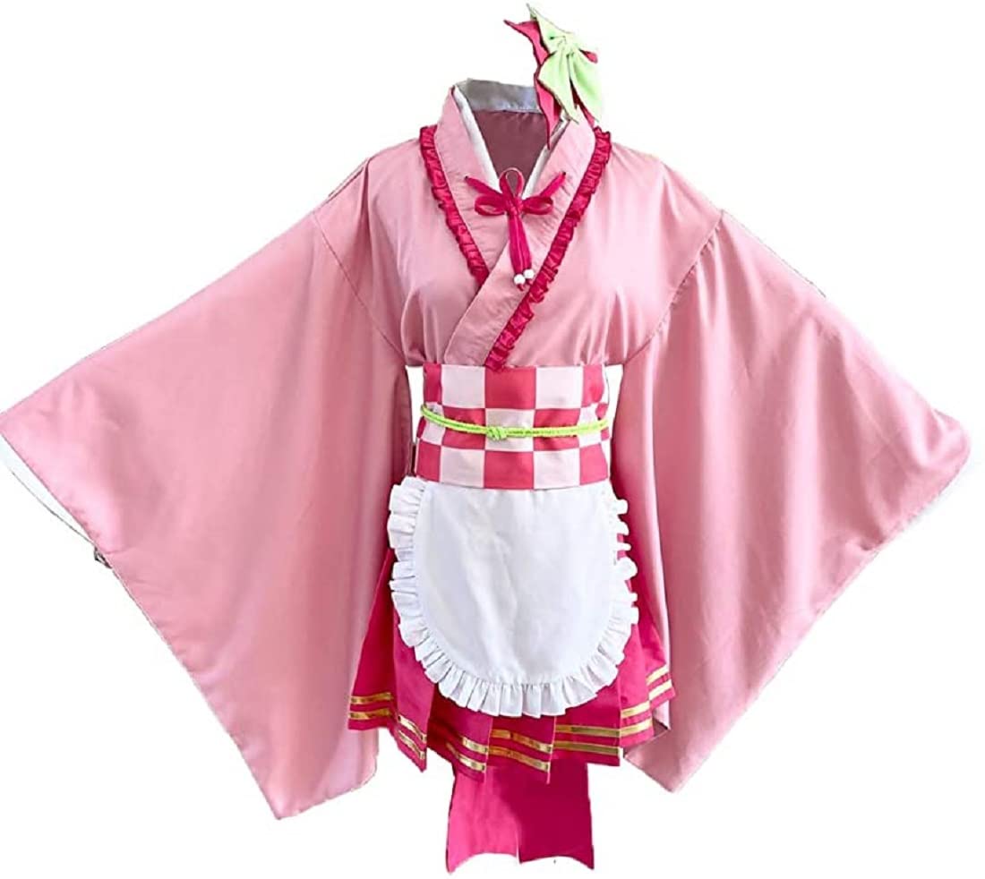 Cosplay Life Anime Kimetsu Café Maid Lolita Dress Manga Character Merch Complete Set Kimono Costume (TSUYURI, M)