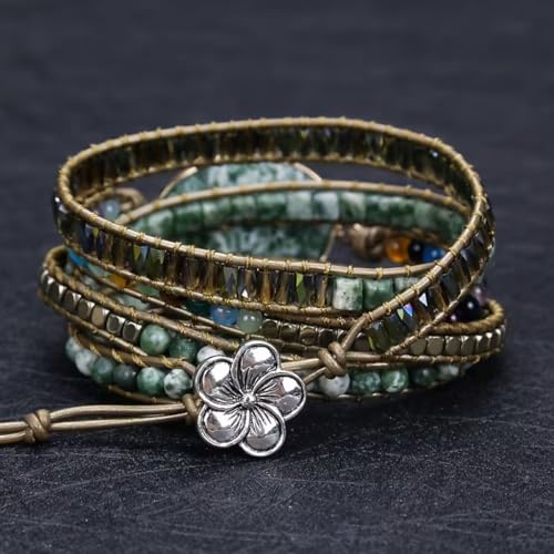 Image of Boho Wrap Bracelet for Women, Handmade Natural Imperial Jasper Multi-Layer Stone Beaded Bracelet, Bohemian Healing Crystal Stone Jewelry Gifts