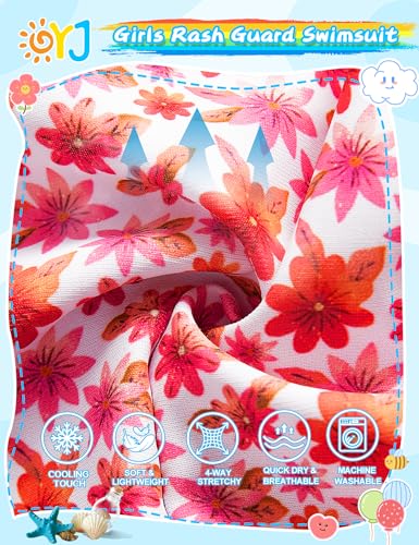Image of Girls Swimsuit Rash Guard Set Long Sleeve Swimwear UPF 50 Swim Shirts SPF Two Peice Bating Suits Toddler Kid Teen 2T-12Y
