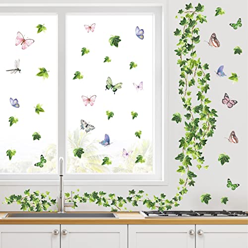 Kokolap Watercolor Hanging Vine Wall Decals Green Leaves Wall Stickers For Living Room Decor Rustic Leaves Window Decals Peel And Stick Butterflies Spring Art Stickers For Bathroom Kids Bedroom Kitchen Decor thumb #1