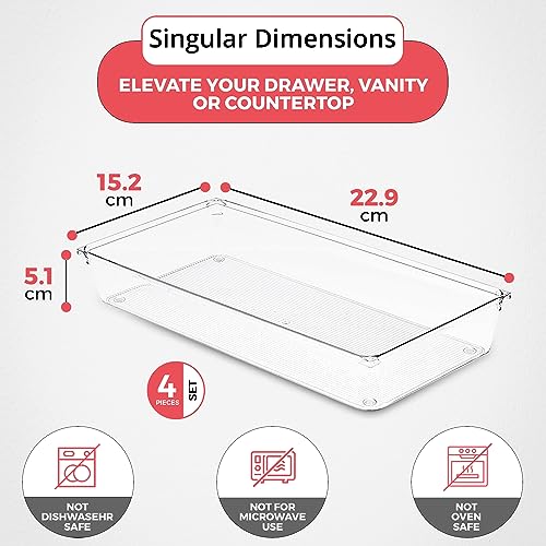 Amtido 4 Pack Drawer Organisers, Sturdy Clear Plastic, Versatile Storage for Kitchen Bathroom, Utensils, Makeup, Office - Image 2