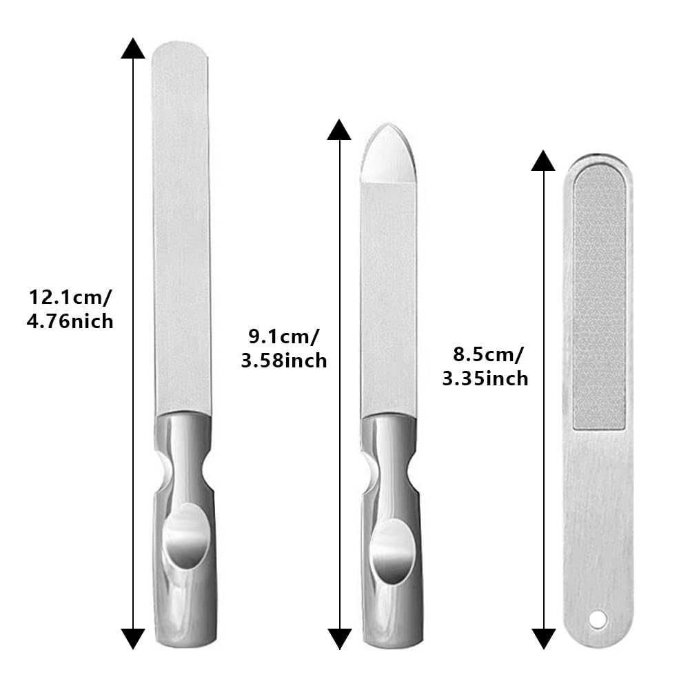Nail Files, 3 Pcs Stainless Steel Nail Files, Reusable Double Sided Grits Nail File with Anti-Skid Handle, Professional Nail File Tools - Image 2