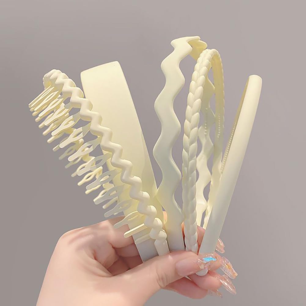 Plastic Plain Wide Headbands with Non-Slip Teeth Comb, Wavy Braided Hair Accessories for Women and Girls - White - Image 2