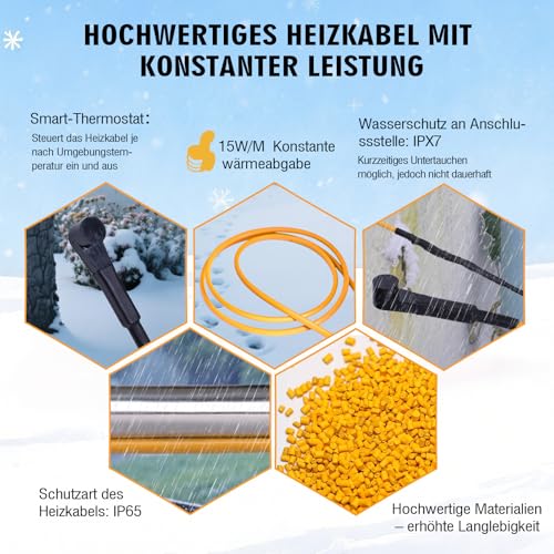 Plutohiker Frostschutz Heizkabel mit Thermostat 2M,Wasserdichte Begleitheizung,Heizleitung für Wasserleitung,Pflanzen,Dachrinnen,Palmen 15W/m 230V