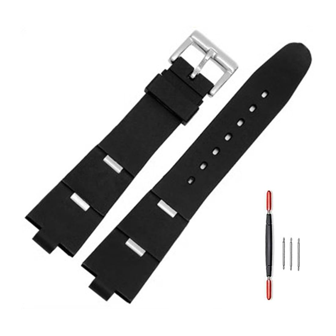 ZHUOLEI Black Silicone 22mm Rubber Watch Band Lug Width 8mm with Stainless Steel Buckle with Tool Replacement for Women's Watches (Black (silver buckle), 22mm*8mm)