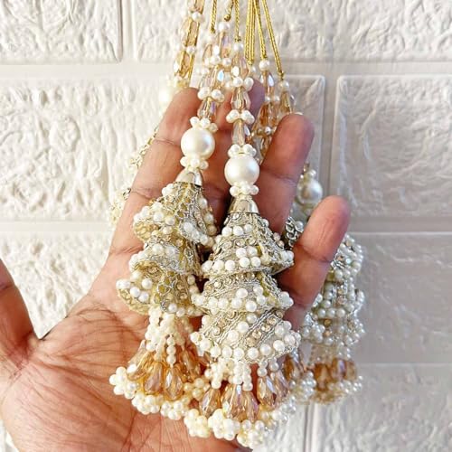 Image of Adikala Craft Store Handmade Ethnic Latkan Tassel Set of 2 for Saree Pallu, Blouse, Suits, Dupatta, Lehenga Decor (Silver 3Layer)