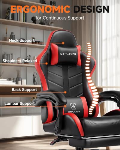 Image of GTPLAYER Gaming Chair for Adults, Computer Chair with Footrest, Black & Red | Ergonomic Video Game Chair with 90-155 Recline, Removable Headrest & Lumbar Support, All-Day Comfort for Home & Office