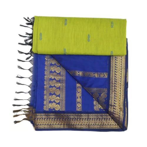 Image of Pure Kalyani Cotton Saree | Zari Border & Blouse Piece - Lata Gadwal Design | Traditional Saree