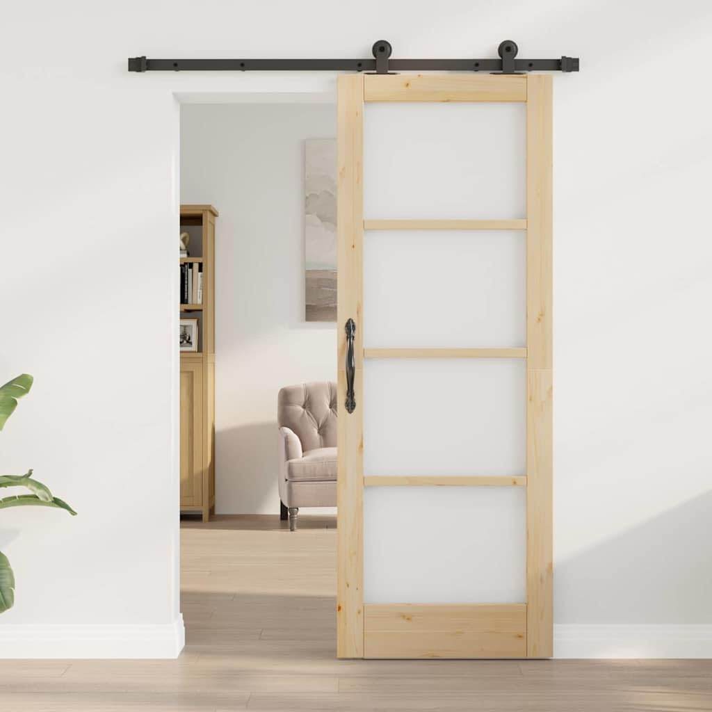 Puerta Corredera con Herrajes Puerta Corredera de Interior Puerta corredera Madera y Metal para Baño Salón Sala de Estar Cocina-Natural-73.5 x 198.5 cm/152.5 cm