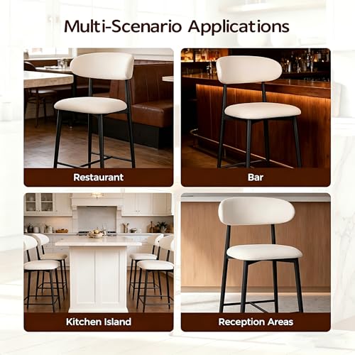 Image of AQO Counter Height Bar Stools Set of 2, Upholstered Counter Stools Modern Barstools with Metal Legs for Kitchen Island Dining Room, Black