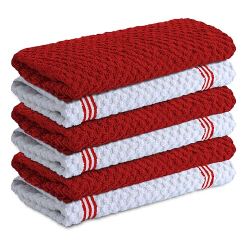 Infinitee Xclusives 100% Cotton Kitchen Towels - 15x25 Inch Ultra Soft Tea Towels, Super Absorbent Terry Dish Towel for Kitchen Linens |Passionate Red|