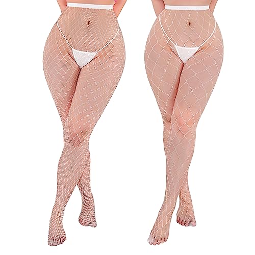 Littleforbig High Waist Night-Glow Fishnet Tights 2 Pairs of Mesh Net White Stockings2