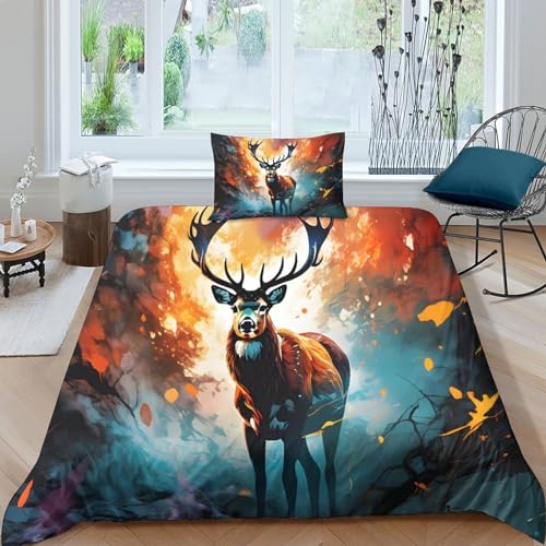 Parure de lit cerf imprimé 3D en microfibre premium haute densité pour lit 1 place