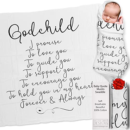 Image of Ocean Drop 100% Cotton Muslin Swaddle Baby Blanket – ‘Godchild’ Quote with Gift Box for Baptism, Christening Gift, Godson, Goddaughter, Neutral, Baby Shower – Super Soft, Breathable, Large 47x47”