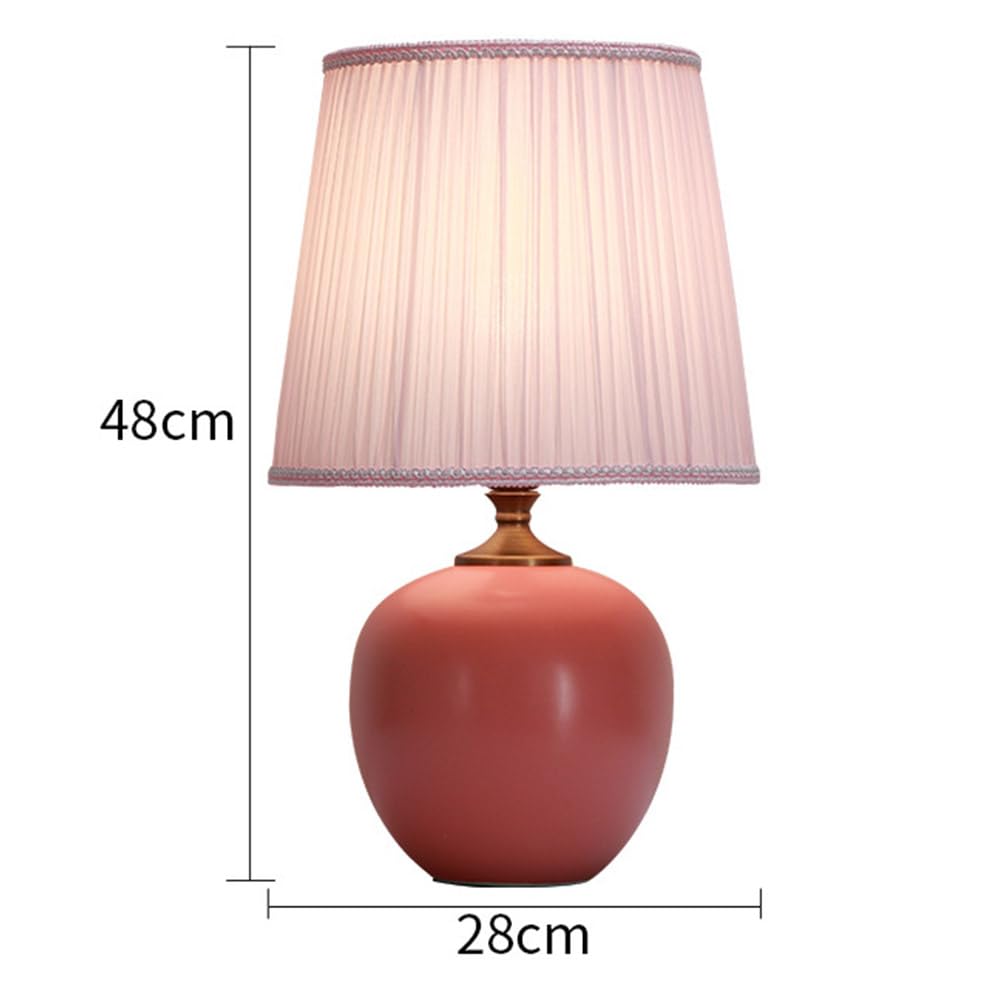 Mengjay Keramik Tischleuchte Lampe für Nachttisch Beistelltisch,Nachttischlampe aus Stoff E27 Tischleuchte Lampenschirm Tischleuchte für Wohnzimmer Schlafzimmer dekorative Beleuchtung (Rosa)