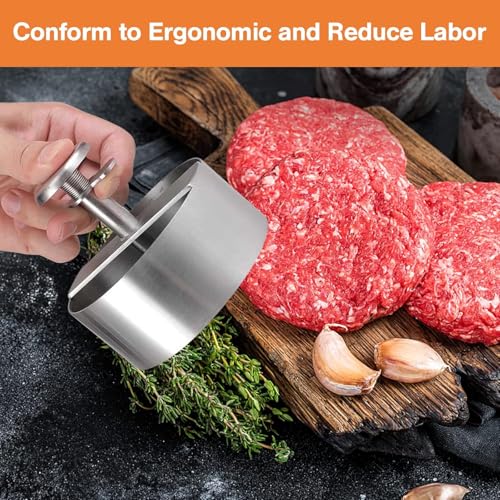 Image of Premium 304 Stainless Steel Burger Press | 12cm Adjustable Hamburger Patty Maker & Aloo Tikki Mould | Spring-Loaded Non-Stick Meat & Veg Cutlet Shaper for Home Kitchen & BBQ