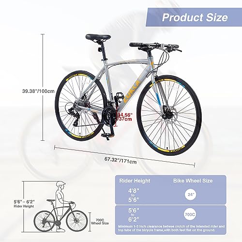 ZUKKA 700C Road Bike for Adult 24-Speed Unisex Hybrid Road