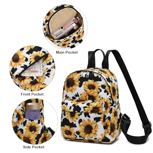 Girls Mini Backpack, Small Backpacks Purse for Women Teens Kids School Travel (Cow Print Sunflower)2