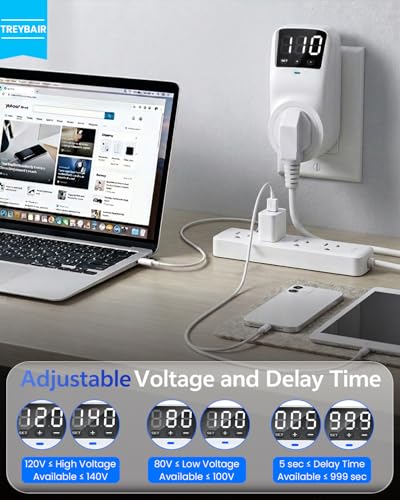 Image of Appliance Surge Protector Voltage Stabilizer Fireproof UL94V-1 Wall Mount Surge Protectors Outlet for Refrigerator, TV & Heavy, Real-Time Monitoring & Custom Voltage 80V-140V (2 Standard)