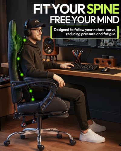Image of Dowinx Ergonomic Gaming Chair with Footrest & Massage Lumbar, 2D-Linkage Armrests for Computer Chair 330lbs with Headrest Pillow for Office, Home, Streaming and Long Gaming Sessions, Black