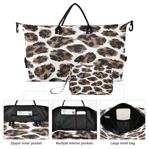 Leopard Print Travel Duffel Bag Large Capacity Weekender Bag with Toiletry Bag Detachable Shoulder Strap Travel Tote Bag for Women2